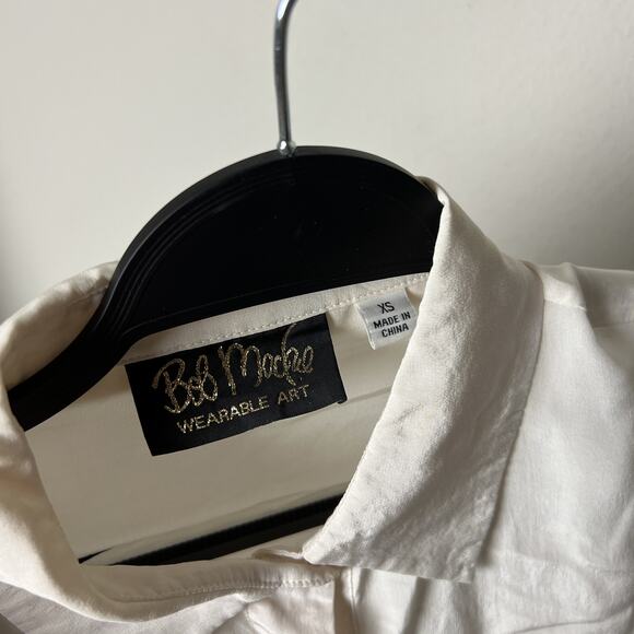 vintage 90s bob mackie white silk floral print collared button shirt blouse top - Picture 8 of 12